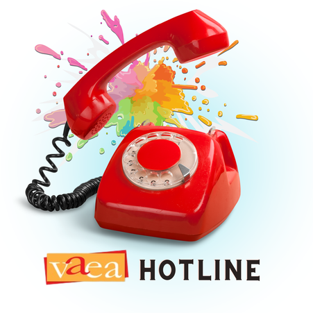 VAEA Hotline Logo of a phone with splashes of color